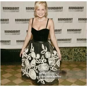 Nanette Lepore Black Cream Velvet Tulle Floral Midi Strapless Dress 8